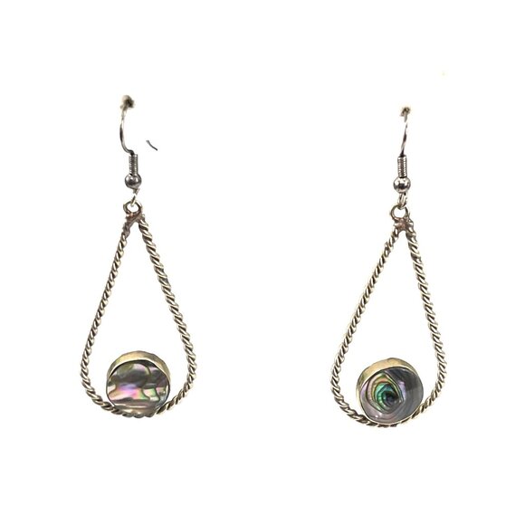 Vintage Alpaca Mexico Teardrop Earrings With Abalone Inlay & Twist Design For Wo - Picture 2 of 9